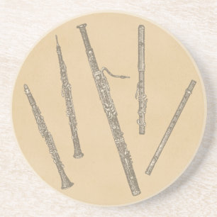 Woodwind Instruments Old Line Drawings Coaster
