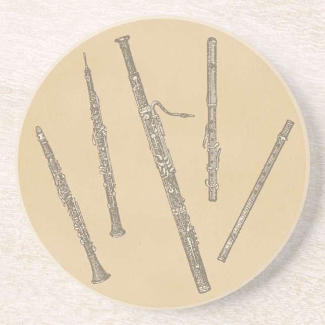 Woodwind Instruments Old Line Drawings Coaster (Front)