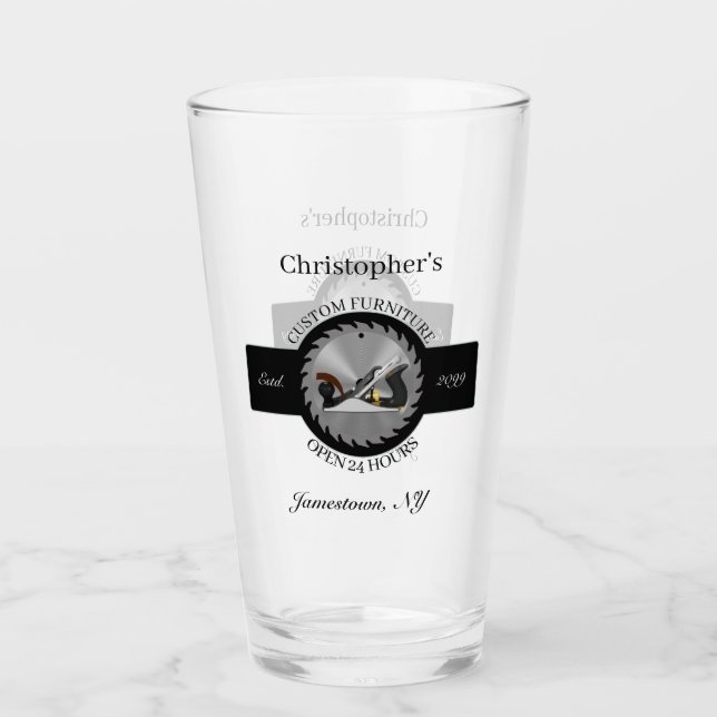 Woodwork Saw Blade Plane Drinkware Pint Beer Glass (Front)