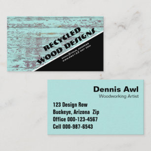 Woodworker Artist Vintage Rustic Teal Recycle Wood Business Card