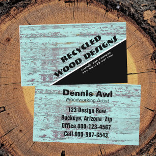 Woodworker Artist Vintage Rustic Teal Recycle Wood Business Card
