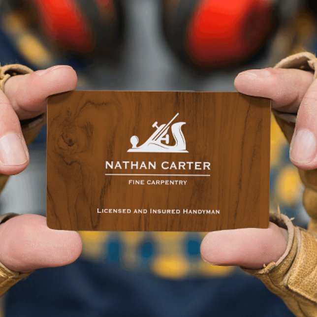 Woodworker Carpenter Jack Plane Dark Wood Business Card (Creator Uploaded)