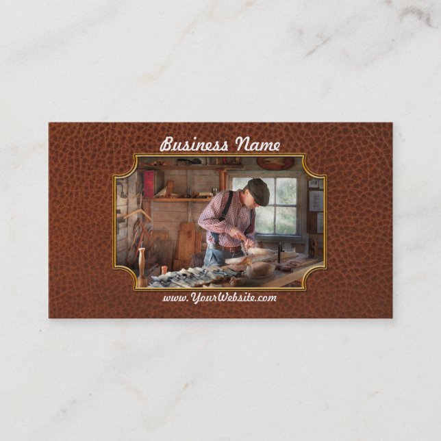 Woodworker - Carving - Carving a duck Business Card (Front)