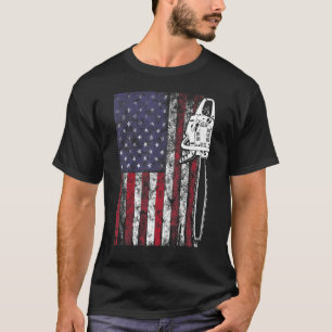 Woodworker Chainsaw Wood Logger Us Flag Lumberjack T-Shirt