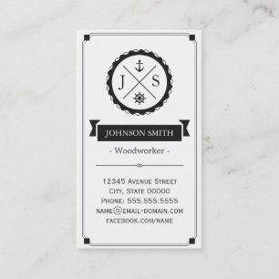 Woodworker - Retro Nautical Monogram Business Card