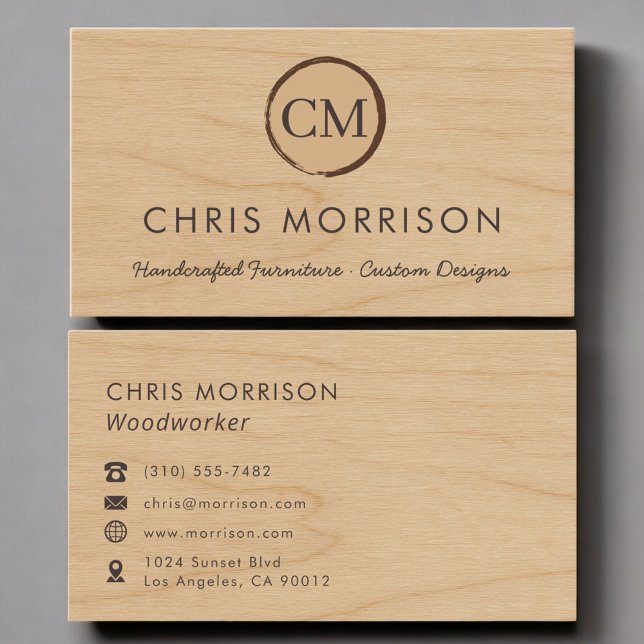 Woodworker Rustic Wood Monogram Professional Business Card (Creator Uploaded)