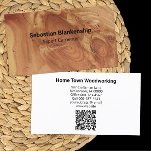 Woodworking Craftsman Wood Texture QR Code Business Card
