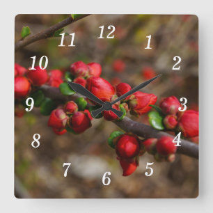 Woody Red Blooms Wall Clock