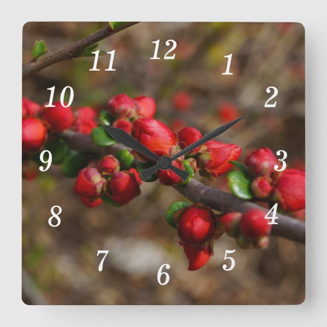 Woody Red Blooms Wall Clock (Front)