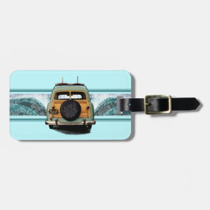 Woody Wave Hawaiian Surf Illustration Luggage Tag