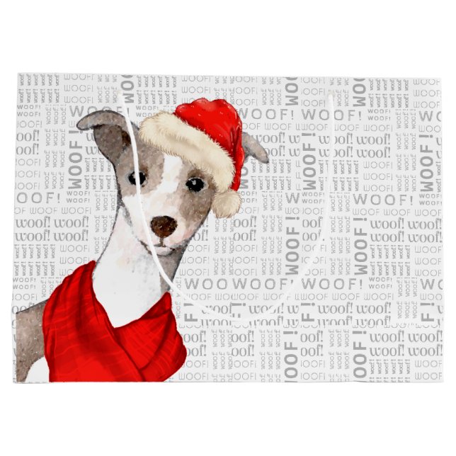 Woof Art Funny Italian Greyhound Dog Christmas Large Gift Bag (Back)