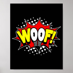Woof! cartoon eyes catcall action word comic book poster