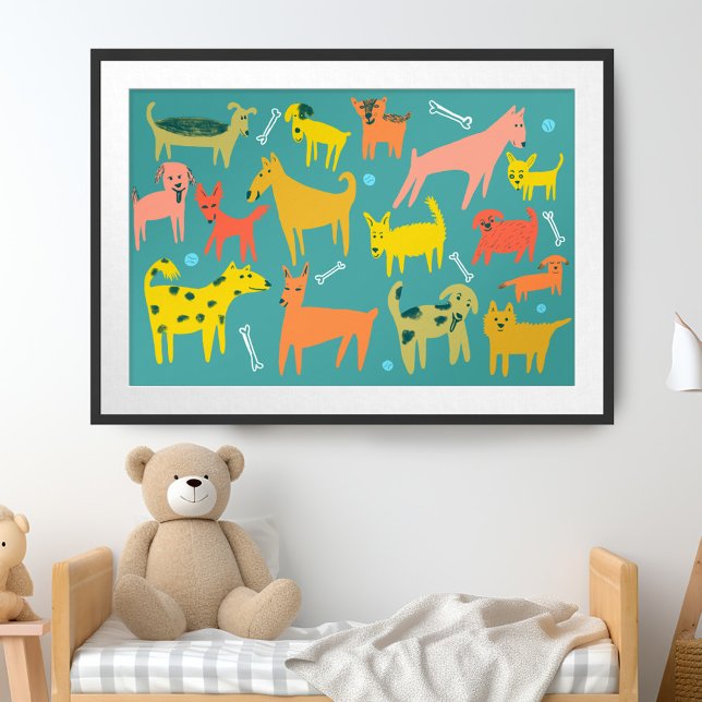 Woof! Colorful Funny Dogs Illustration Poster (Woof! Colorful Funny Dogs Illustration Poster)