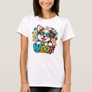 Woof Cute Puppy Dog Paw Print Heart T-Shirt