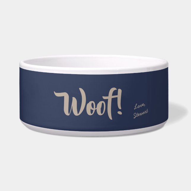 Woof Cute Tan Text Navy Blue Personalised Pet (Front)