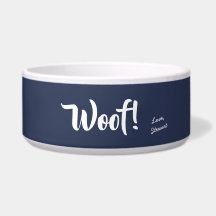 Woof Cute Text Navy Blue & White Personalised Pet