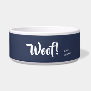 Woof Cute Text Navy Blue & White Personalised Pet
