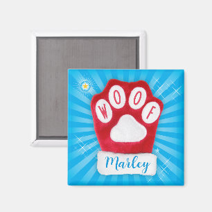 WOOF Dog Cheerful Christmas Red Paw Santa Mitten Magnet