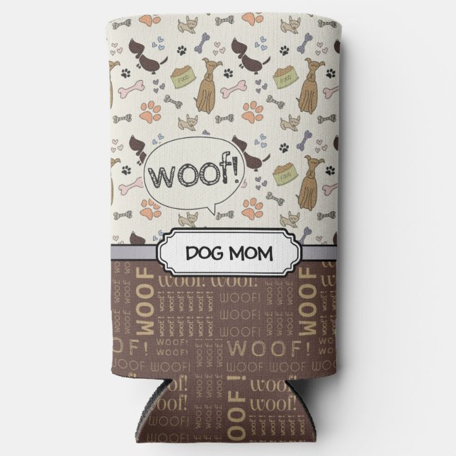 WOOF! Dog Lover - Puppies pattern personalised Seltzer Can Cooler (Front)
