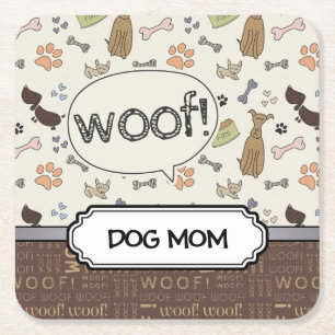 WOOF! Dog Lover - Puppies pattern personalized Square Paper Coaster