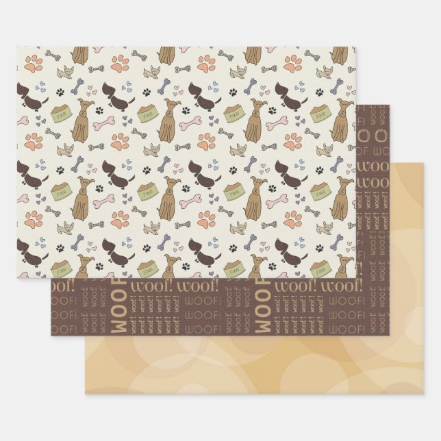 WOOF! Dog Lover - Puppies pattern Wrapping Paper Sheet (Set)