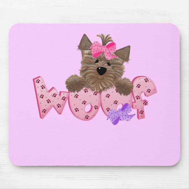 Woof Dog Pink Tshirts and Gifts Mouse Mat (Front)