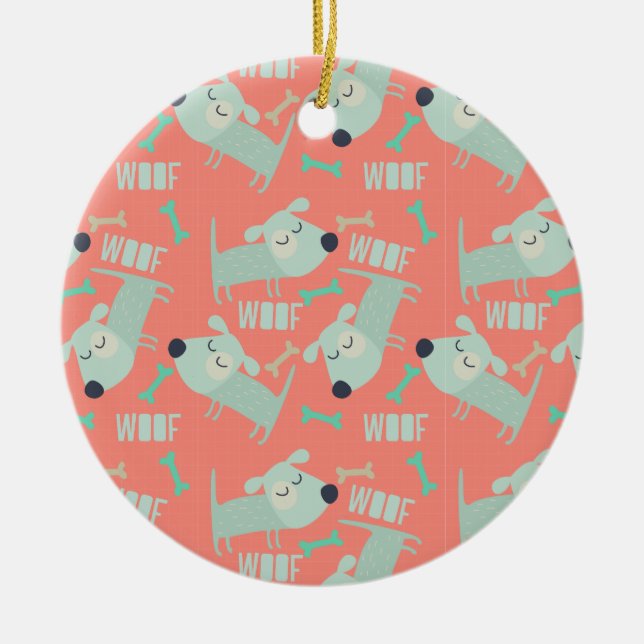 Woof Dogs and Bones Ceramic Tree Decoration (Front)