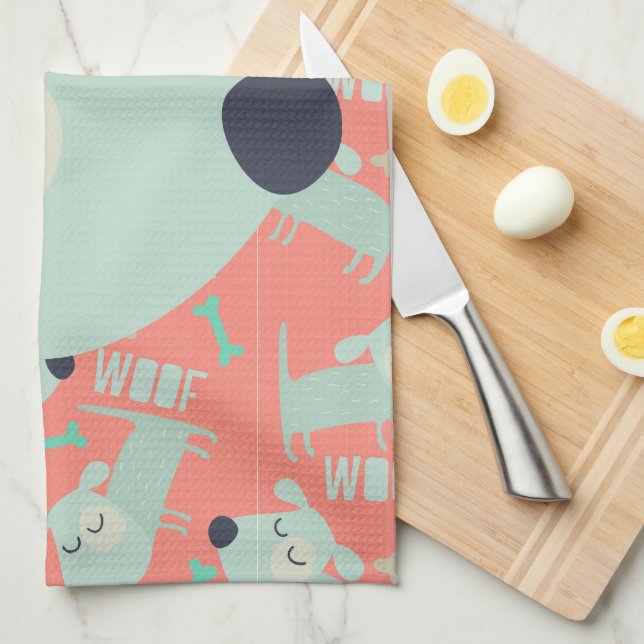 Woof Dogs and Bones Tea Towel (Quarter Fold)