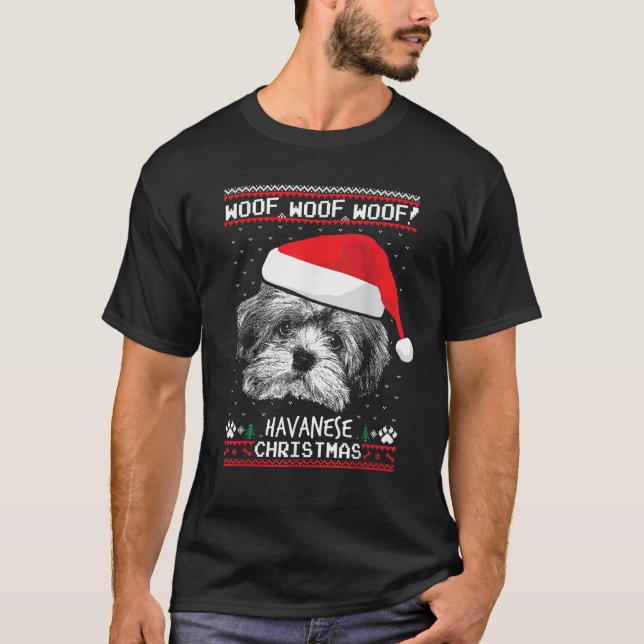 Woof Havanese Christmas Funny Xmas   T-Shirt (Front)