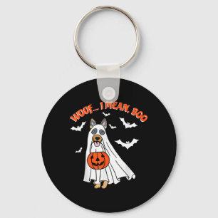 Woof Mean Boo Funny Ghost Dog Halloween German Key Ring