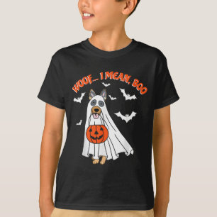 Woof Mean Boo Funny Ghost Dog Halloween German T-Shirt