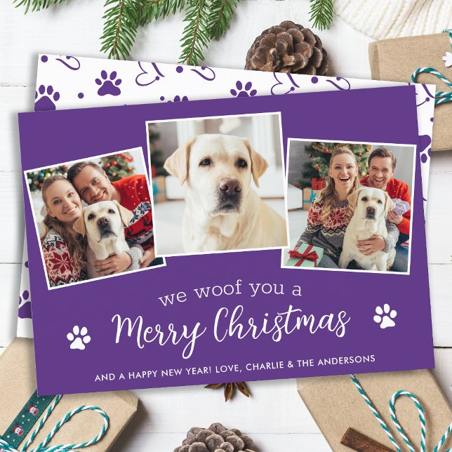 Woof Merry Christmas Personalised Pet Dog Photos Holiday Card (Creator Uploaded)