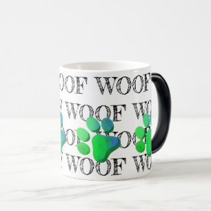 WOOF Pattern Blue Green Paw Print Colourful Fun Magic Mug
