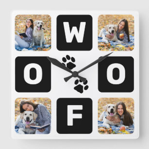 Woof Paw Prints Pet Dog Lover Photo Square Wall Cl Clock
