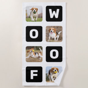 Woof Personalised Pet Dog Lover Photo Collage Beach Towel