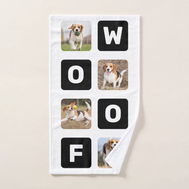 Woof Personalised Pet Dog Lover Photo Collage Hand Towel (Hand Towel)
