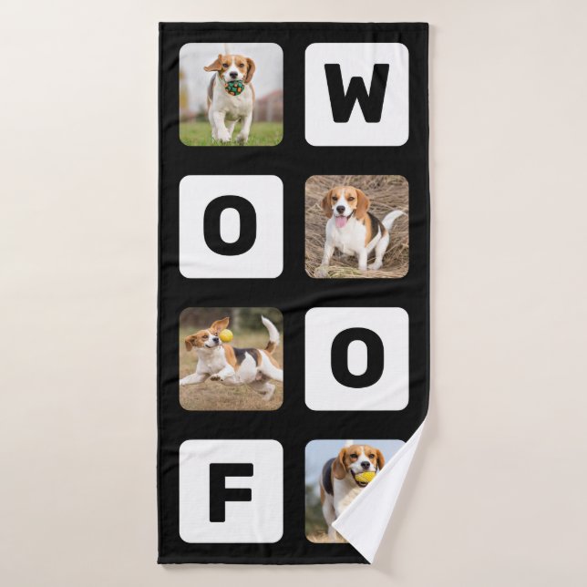 Woof Personalised Photo Collage Pet Lover Dog Bath Towel (Bath Towel)