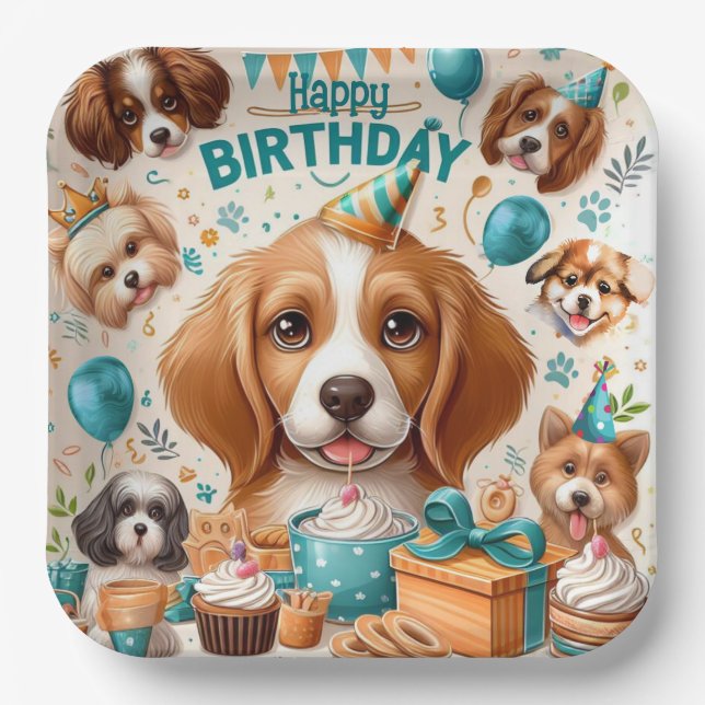 Woof-tastic Dog-Themed Birthday Party Tableware Paper Plate (Front)