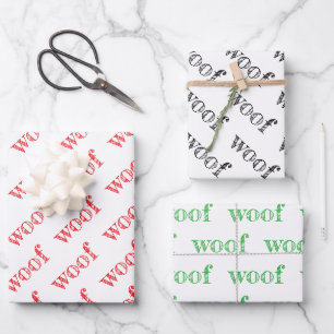 woof typography dog pet barking paws fun wrapping paper sheet