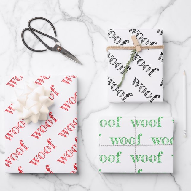 woof typography dog pet barking paws fun wrapping paper sheet (Front)