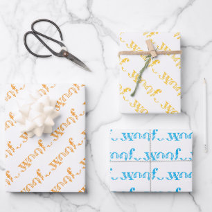 woof typography dog pet barking paws fun wrapping paper sheet
