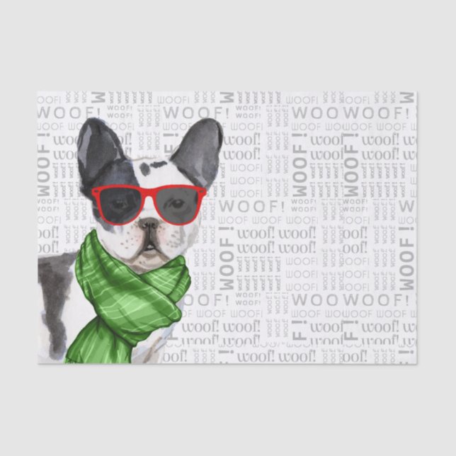 Woof Word Art and Christmas Boston Terrier Tissue Paper (Front)