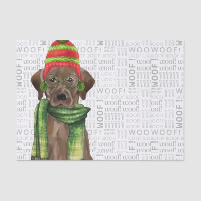 Woof Word Art and Christmas Chocolate Lab Tissue Paper (Front)