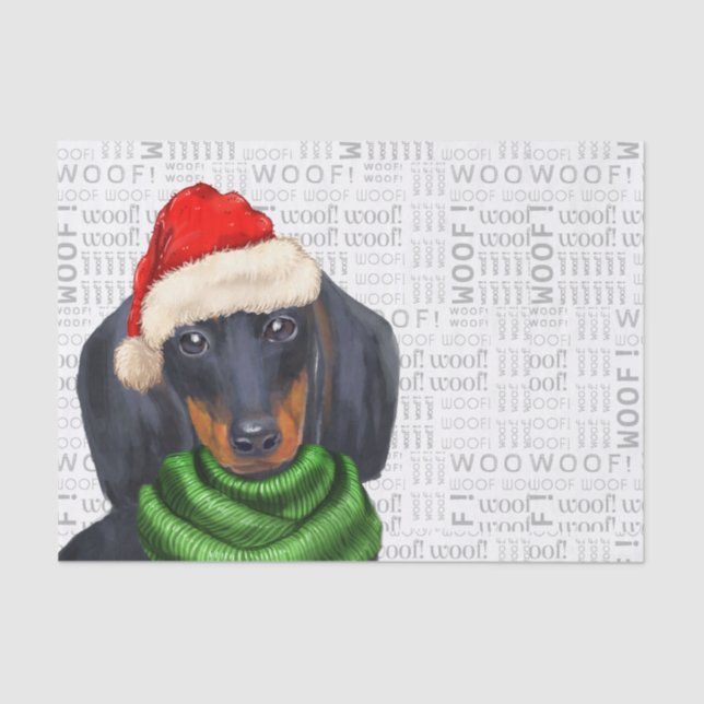 Woof Word Art and Christmas Dachshund Dog Tissue Paper (Front)