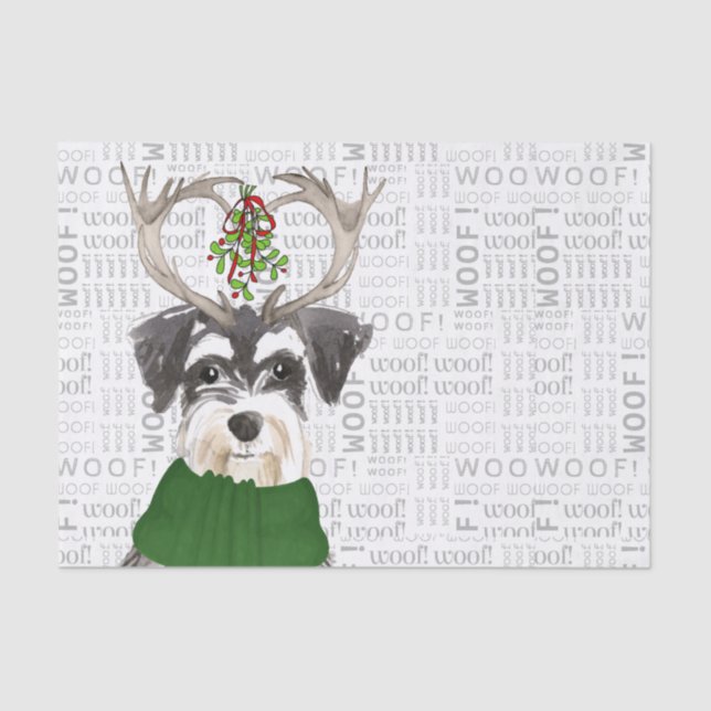 Woof Word Art and Christmas Miniature Schnauzer Tissue Paper (Front)