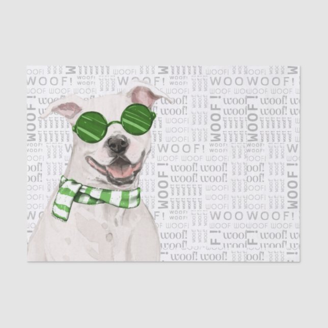 Woof Word Art and Christmas Pit Bull Dog Tissue Paper (Front)