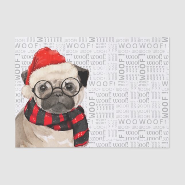 Woof Word Art and Christmas Pug Lover Tissue Paper (Front)