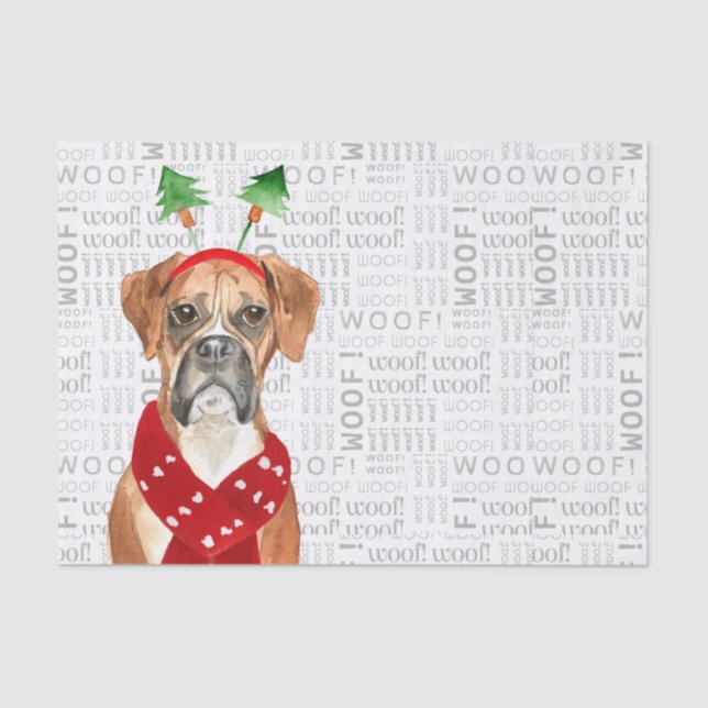 Woof Words and Christmas Boxer Dog Lover Holiday Tissue Paper (Front)