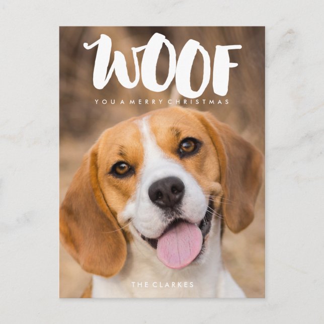 WOOF You a Merry Christmas | Dog Photo Holiday Postcard (Front)
