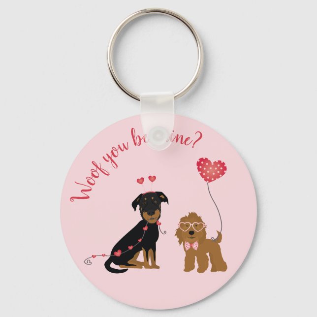 Woof You Be Mine Valentine Dogs Key Ring (Front)